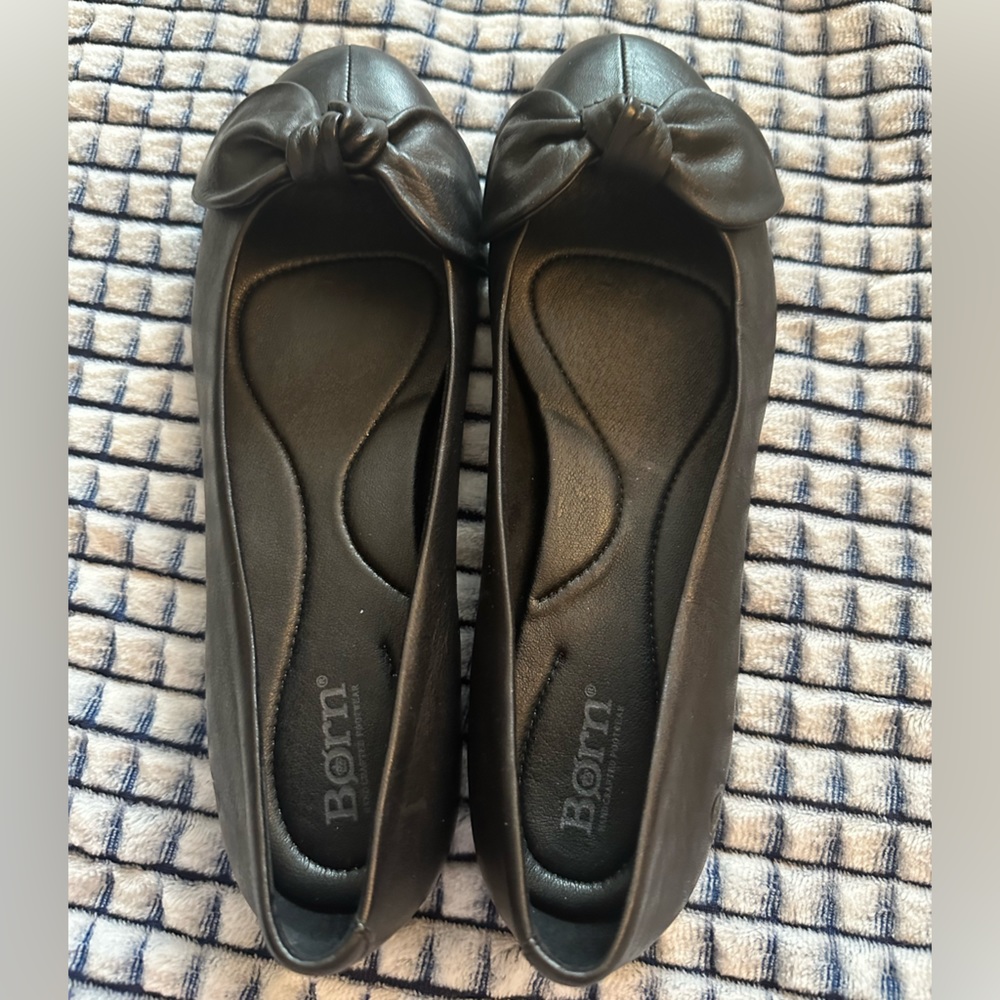 New Born black flats with a bow